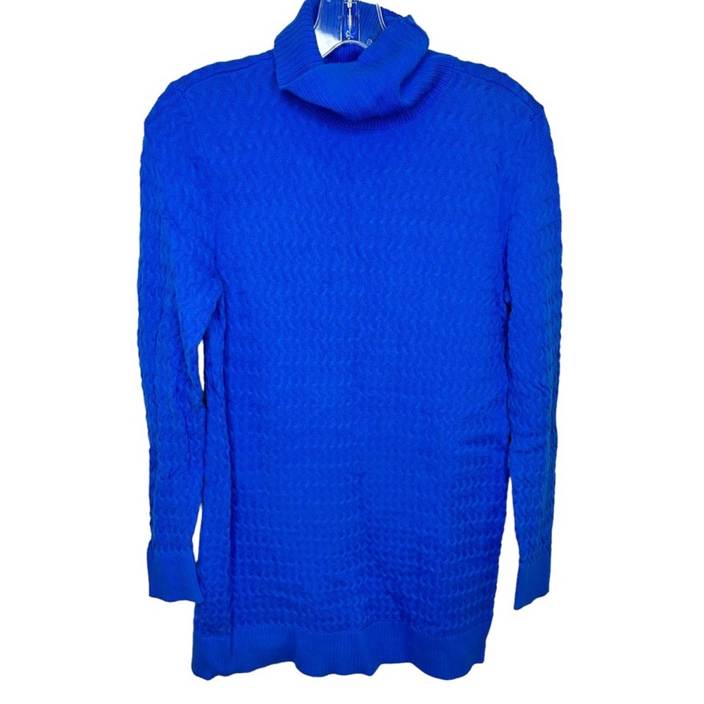 Lands End Sweater Womens Cable Knit Turtleneck Stretch Medium Blue